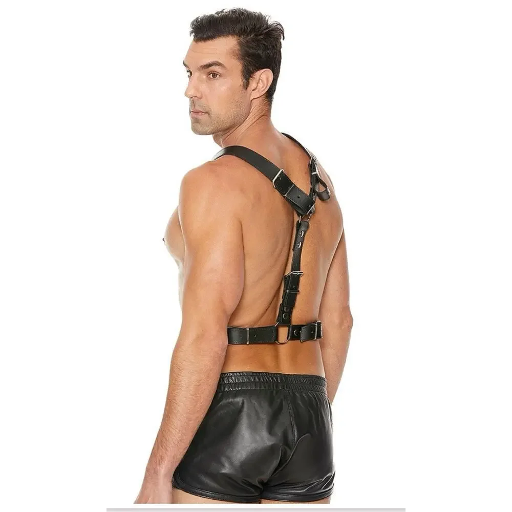 🦋B2G1🦋OUCH! SHOTS AMERICA Twisted Bit Black Leather Bonded Chain Harness